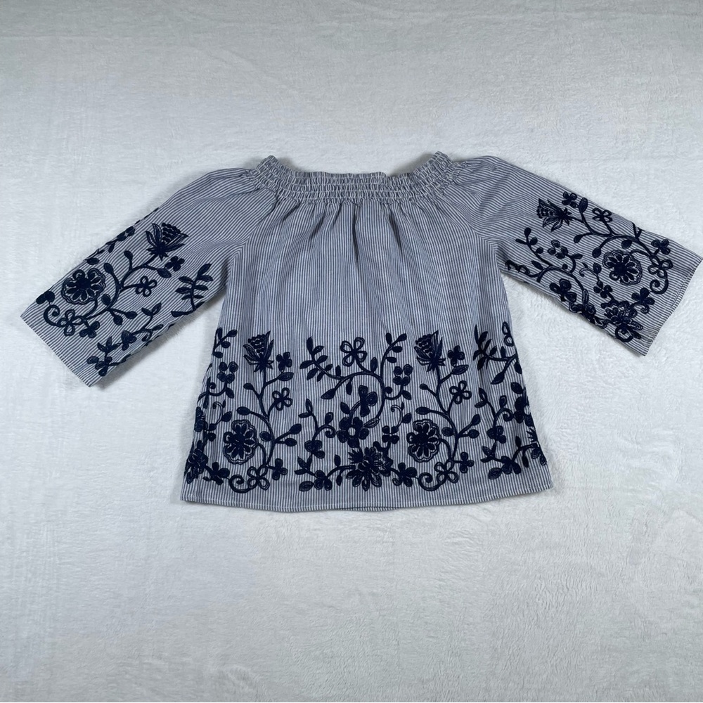 Unique Spectrum Womens S Embroidered Floral Striped Off the Shoulder Top Boho
